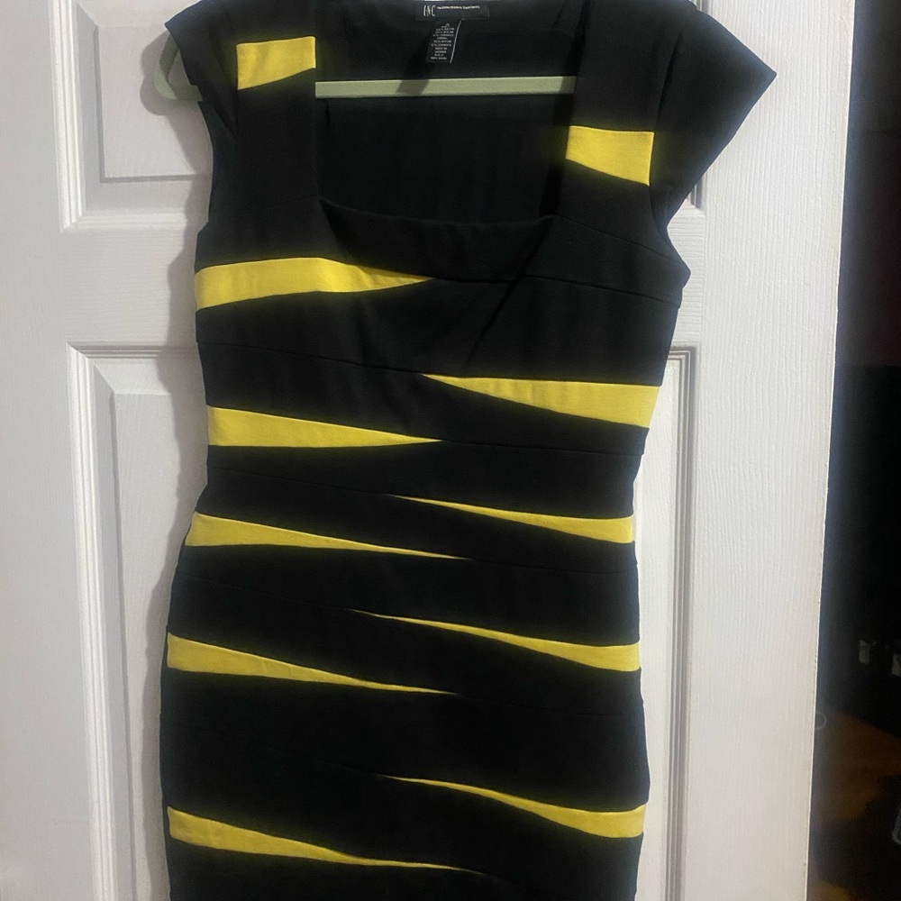 INC International Concepts Black Dress with Yellow Accents